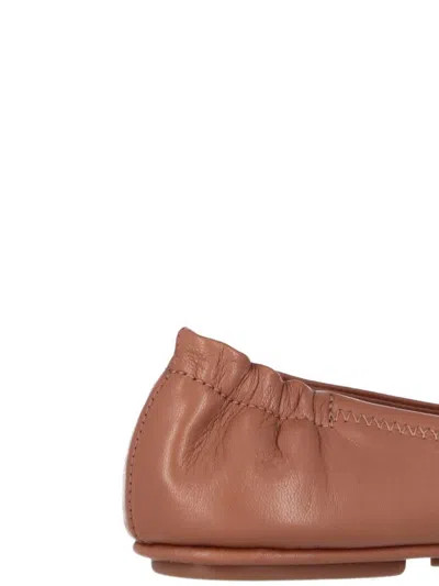 Tory Burch Ballet Flats Minnie Leather Brown Tan In Brown