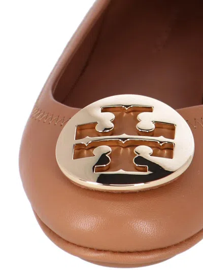 Tory Burch Ballet Flats Minnie Leather Brown Tan In Brown