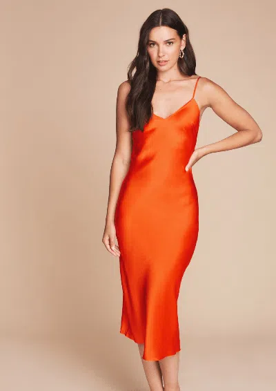 Gilda & Pearl Midi Silk Slip Dress In Opal In Orange