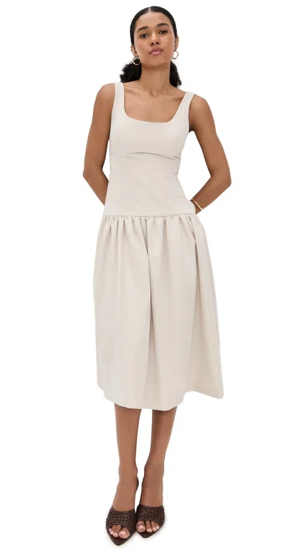 Endless Rose Drop Waist Peplum Midi Dress Beige In Neutral