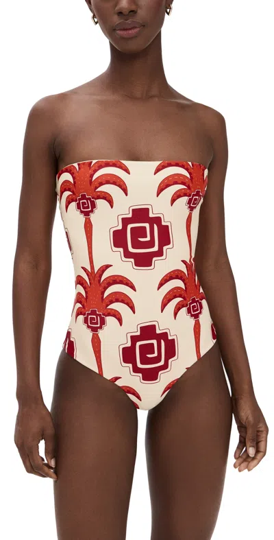 Johanna Ortiz Ecru/red/ Wine Alta Mar One Piece Ecru/red/wine