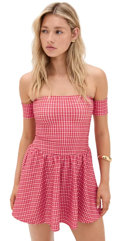 Bella Venice The Kat Off The Shoulder Gingham Minidress In Red