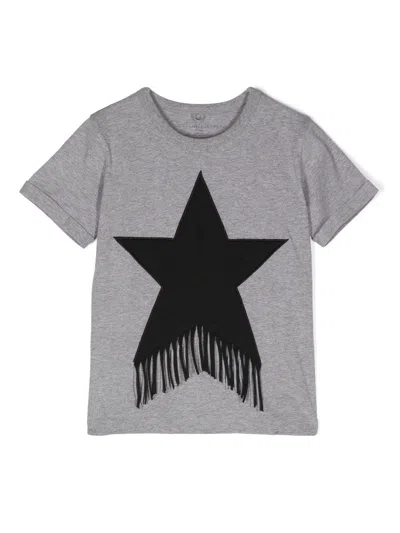 Stella Mccartney T-shirt In Cotone Con Stella E Frange In Gray
