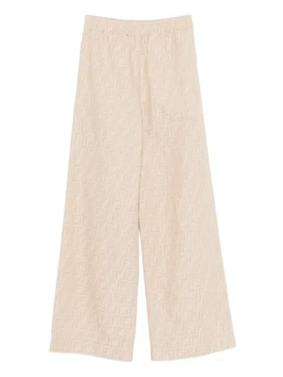 Fendi Ff-jacquard Elasticated-waist Trousers In Neutral