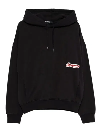 Jacquemus Cotton Sweatshirt With Embroidered Varsity Patch In Black