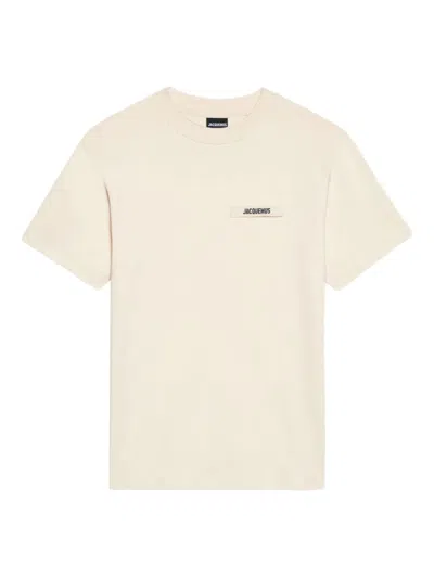 Jacquemus 'le T-shirt Gros Grain' Beige T-shirt With Logo Patch On The Front