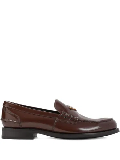 Prada Brushed Calf Leather Lace-up Loafers