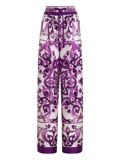 Dolce & Gabbana Majolica Print High Rise Wide Leg Pants