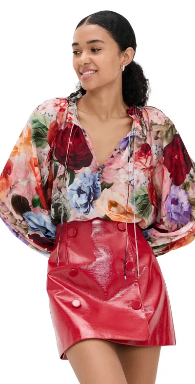 Alice And Olivia Norah Peasant Blouse Storm Floral Sm