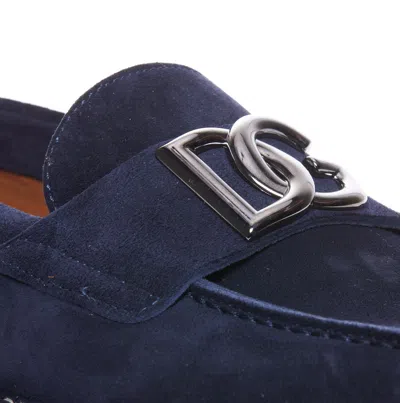 Dolce & Gabbana Dg Logo Suede Loafers In Blue