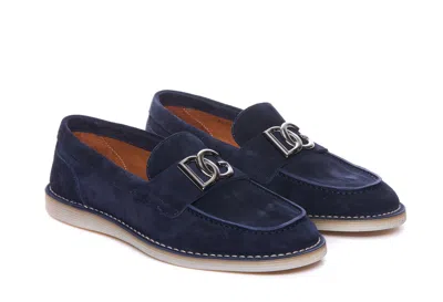 Dolce & Gabbana Dg Logo Suede Loafers In Blue