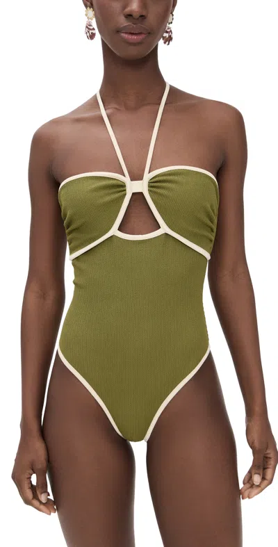 Johanna Ortiz Crinkle Green Sea Salt One Piece Maguey Green/ecru
