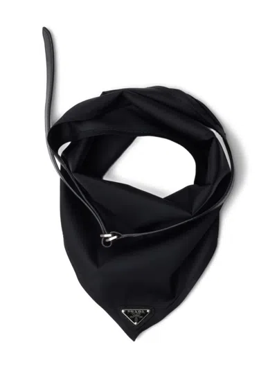 Prada Re-nylon And Leather Scarf In Black