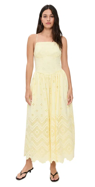 Self-portrait Yellow Cotton Broderie Midi Dress Yellow