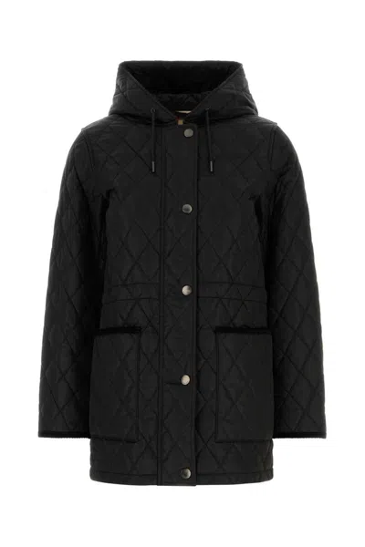 Burberry Diamond Quilted Hooded Long Length Jacket In Black
