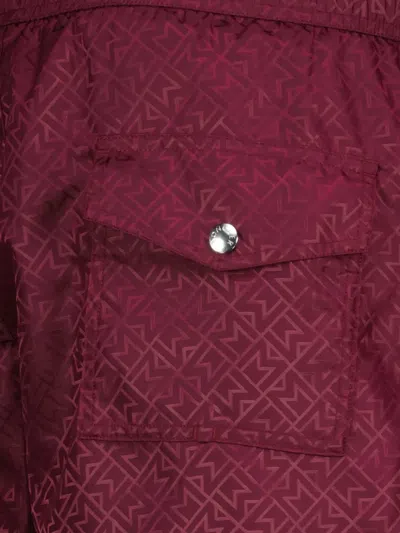 Moncler Monogram-jacquard Swim Shorts In Burgundy