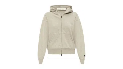Pre-owned Fear Of God Essentials Women's Classic Fleece Zip Up Hoodie In Heather Stone