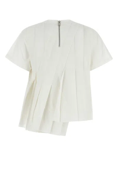 Sacai Pleated Design Top Short Sleeves In White