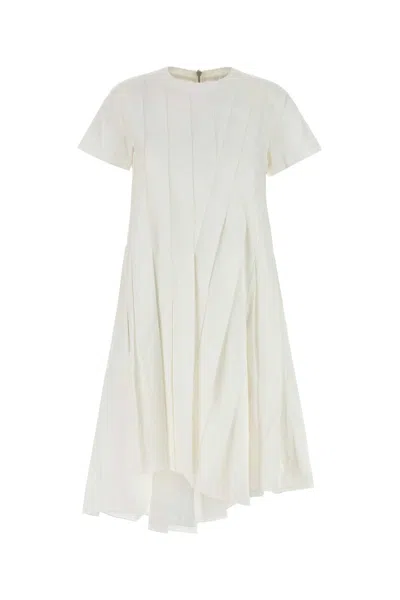 Sacai Poplin Dress With Asymmetric Hem And Pleated Design In White