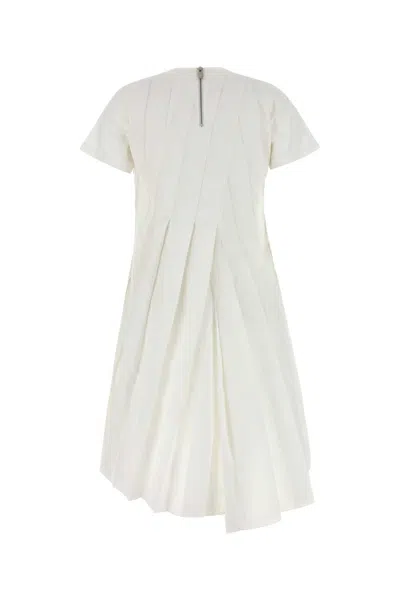Sacai Poplin Dress With Asymmetric Hem And Pleated Design In White