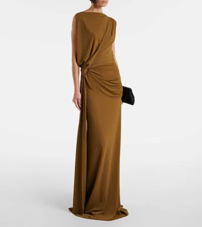 Alex Perry Draped Crêpe Jersey Gown In Brown