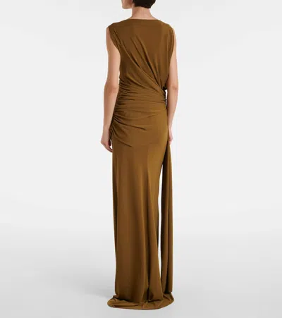Alex Perry Draped Crêpe Jersey Gown In Brown