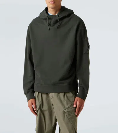 C.p. Company Lens Cotton Fleece Hoodie In Green