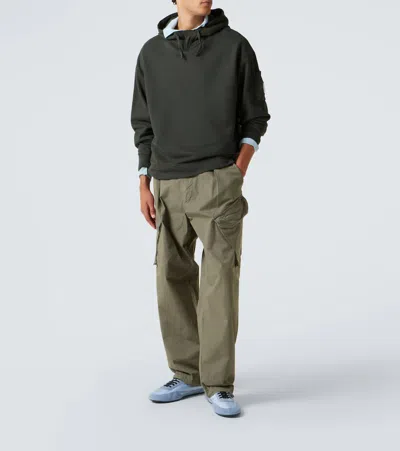 C.p. Company Lens Cotton Fleece Hoodie In Green