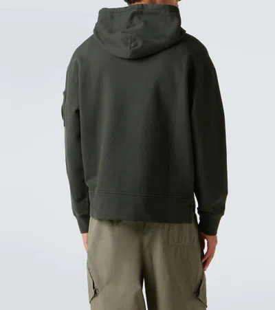 C.p. Company Lens Cotton Fleece Hoodie In Green