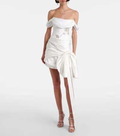 Clio Peppiatt Paloma Beaded Draped Minidress In White