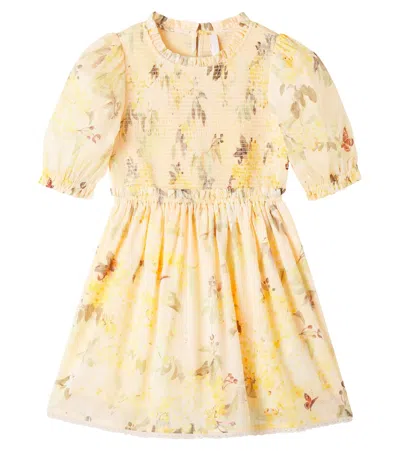 Zimmermann Cascadian Floral Shirred Cotton Dress In Neutral