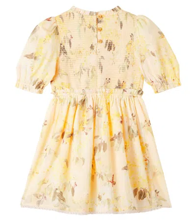 Zimmermann Cascadian Floral Shirred Cotton Dress In Neutral