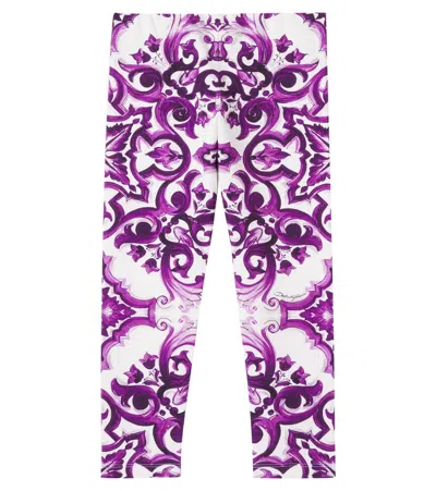 Dolce & Gabbana Majolica-print Interlock Leggings In Purple