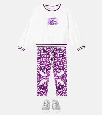 Dolce & Gabbana Majolica-print Interlock Leggings In Purple