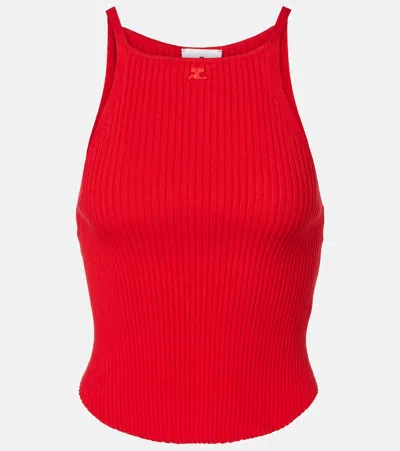 Courrèges Circle Logo Ribbed-knit Tank Top In Red