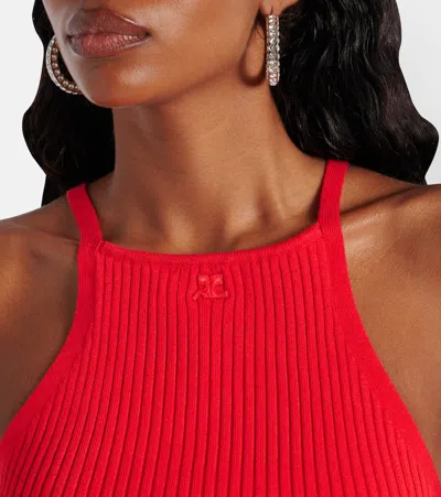 Courrèges Circle Logo Ribbed-knit Tank Top In Red