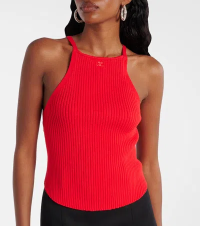 Courrèges Circle Logo Ribbed-knit Tank Top In Red