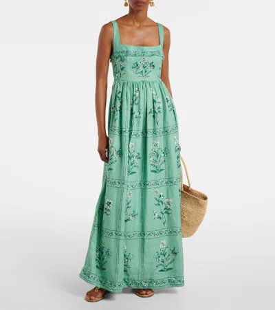 Agua By Agua Bendita Lima Tiered Linen Maxi Dress