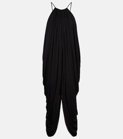 Loewe Embellished Draped Silk Halterneck Midi Dress In Black
