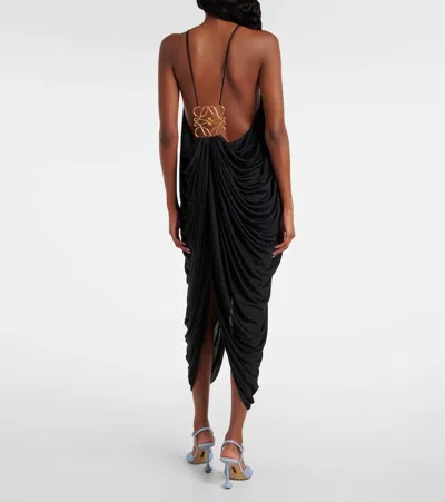 Loewe Embellished Draped Silk Halterneck Midi Dress In Black