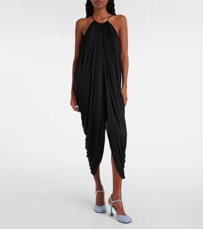 Loewe Embellished Draped Silk Halterneck Midi Dress In Black