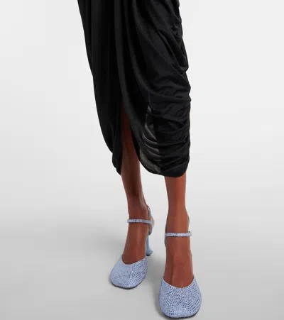 Loewe Embellished Draped Silk Halterneck Midi Dress In Black