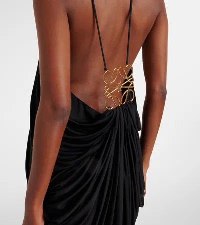 Loewe Embellished Draped Silk Halterneck Midi Dress In Black
