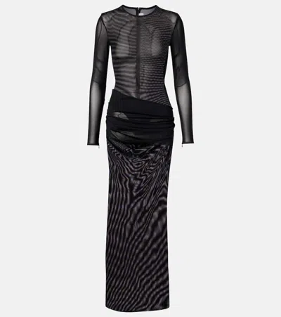 Alex Perry Ruched Sheer Mesh Gown In Black
