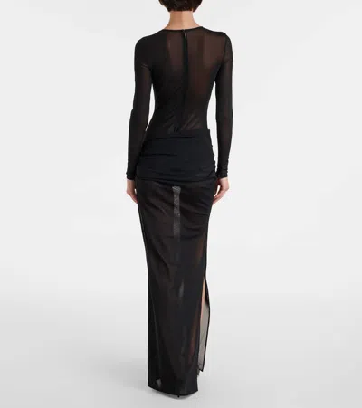 Alex Perry Ruched Sheer Mesh Gown In Black