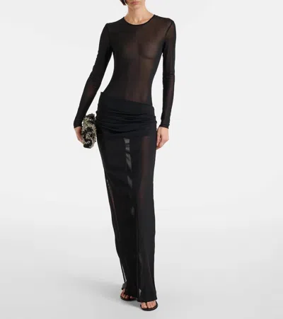 Alex Perry Ruched Sheer Mesh Gown In Black