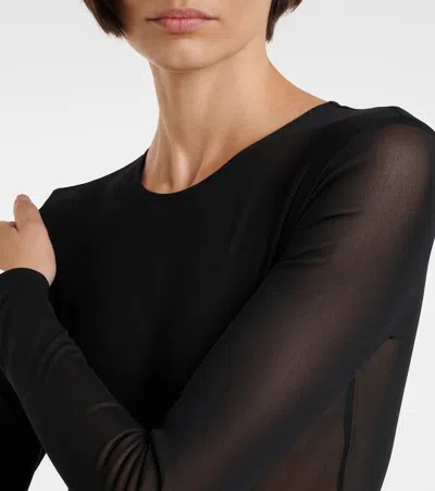 Alex Perry Ruched Sheer Mesh Gown In Black