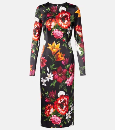 Dolce & Gabbana Flower Print Satin Midi Dress In Multi