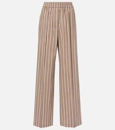 Brunello Cucinelli Striped Cotton-leg Wide-leg Pants In Brown