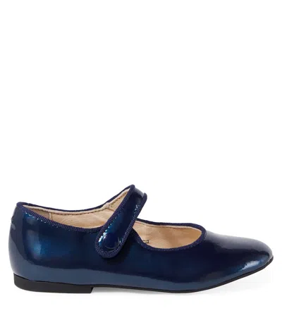 Pom D'api Daisy Baby Leather Ballet Flats In Blue